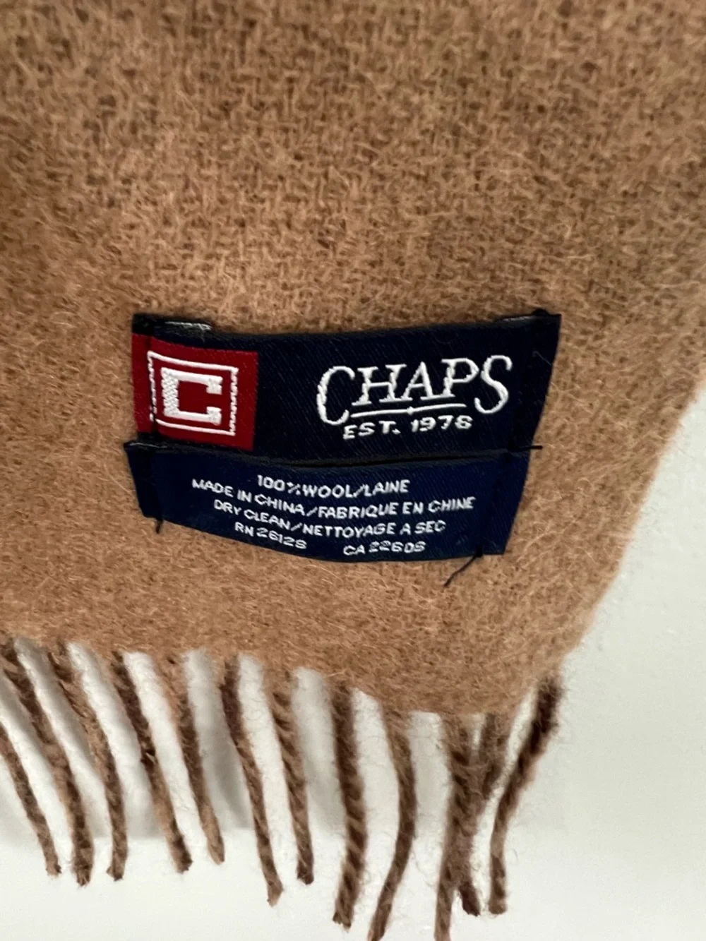 Chaps 100% Wool Brown and Tan Two Tone Fringe Men's Scarf